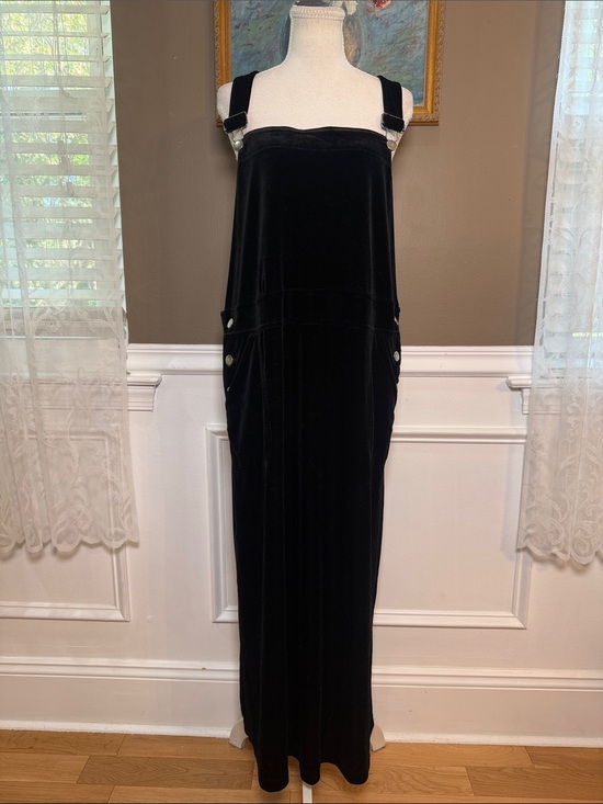 Coldwater Creek Dresses & Skirts - Coldwater Creek Black Velvet Overall Maxi Dress L Pinafore Jumper